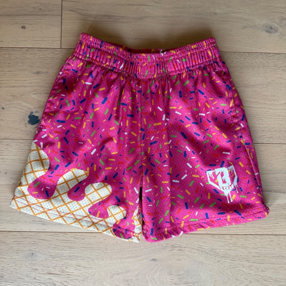 Baseball Lifestyle 101 *flaw* Pink Ice Cream Sprinkle Mesh Shorts Boys YS